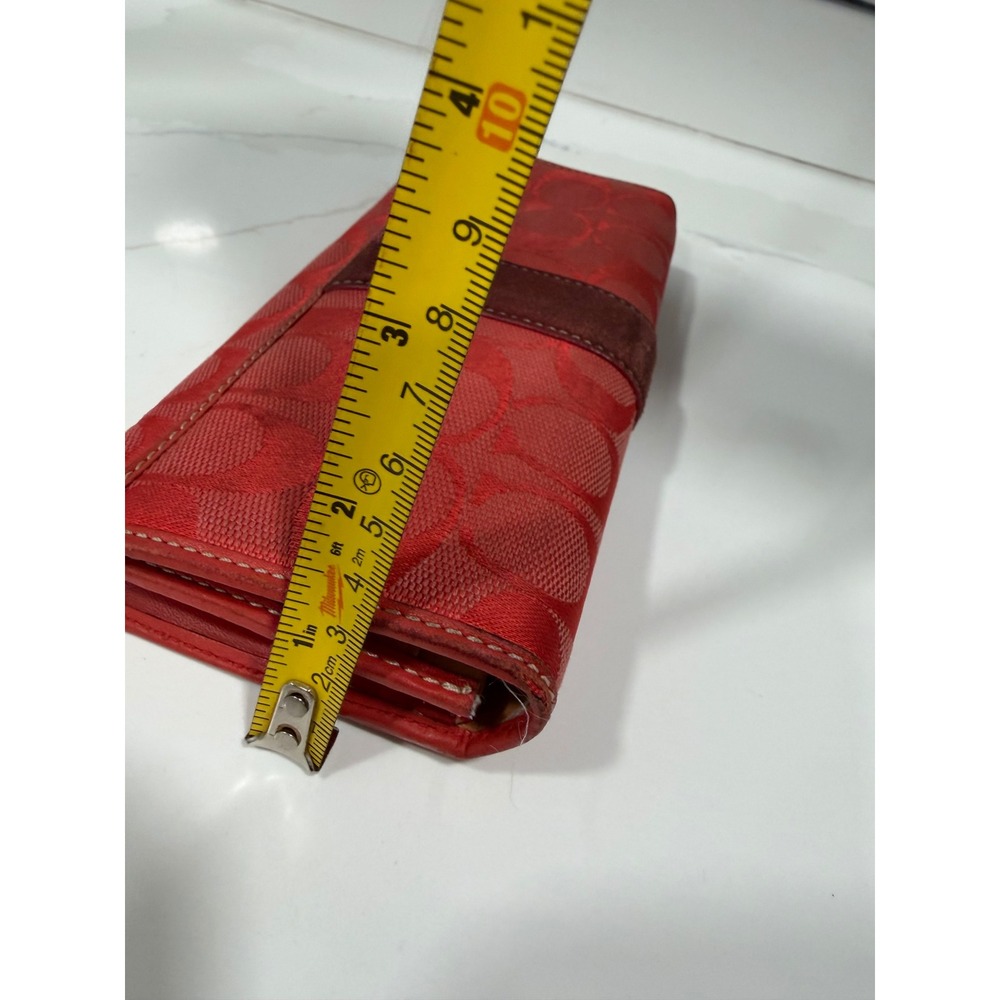 Coach Signature Jacquard Red Suede Stripe Long Tri-Fold Wallet Monogram Canvas - Picture 7 of 13